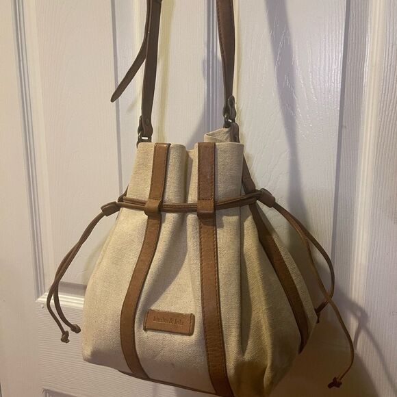Bimba & Lola canvas khaki& tan leather trim and strap bucket style shoulder bag - Picture 3 of 13